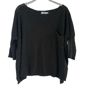 Zara Women's Dark Green sheer oversized Sweater S